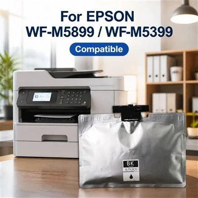 호환 가능한 Epson T12C1 잉크 백 860ml 프리미엄 품질, 원-타임 칩 포함, WorkForce Pro WF-M5899 WF-M5399용 안료 청록색 잉크